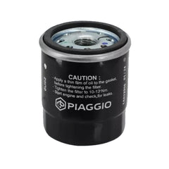 Piaggio Vespa OEM oil filter front packaging showing part number and fitment benefits