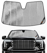 Pigenius front view of shade showing reversible silver and black faces protecting windshield