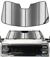 Pigenius front view showing metallic sunshade fit and full windshield coverage
