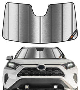 Pigenius sunshade front view showing full windshield coverage and maximum sun protection