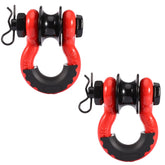 Pilida front view of two red shackles showing powder coat and overall design benefit durability