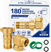 PILISPARK front view of brass regulator and 90-degree elbow showing durable finish and compact design
