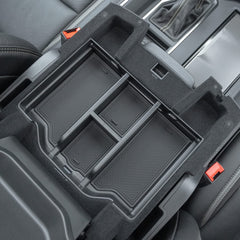 PIMCAR front view of console tray showing organized compartments and quick access