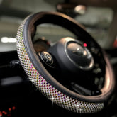 PINCTROT front view of steering wheel cover showing rhinestone rows and PU leather for glam look