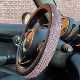 PINCTROT front view of pink rhinestone steering wheel cover adds glamour