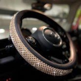 PINCTROT gold steering wheel cover front view shows sparkling rhinestones and polished trim benefiting style