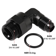 Podavelle close-up of -6 AN male flare threads and -8 ORB sealing face for reliable seal