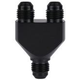 Podavelle Y-block front view showing AN6 ports and anodized finish for durability