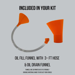 Podium Made kit in use with technician side-pouring oil for spill-free refill
