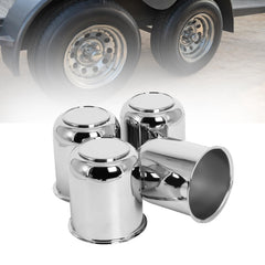 Podoy front view of four chrome-plated center caps showing clean finish and fit