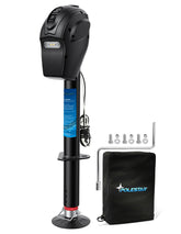 POLESTAR front view of electric trailer jack showing robust construction and easy hookup benefit