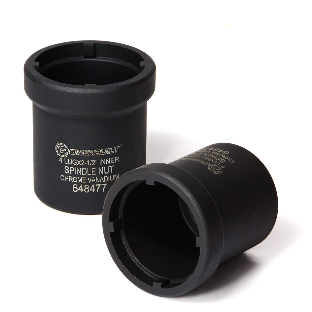Powerbuilt front view of 4‑lug spindle nut socket showing profile and fit