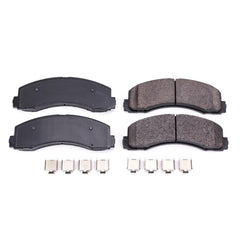 PowerStop pad close-up highlighting ceramic surface for quiet braking