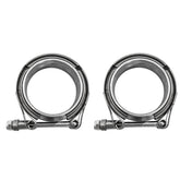 POWERWORKS front packaging showing two 2.5-inch V-band clamps and four flanges, clear kit contents