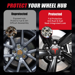 Powlamks installation demo on a Tesla wheel showing easy snap-in fit and non-destructive install