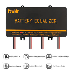 PowMr equalizer mounted on a 48V battery bank demonstrating in‑system balancing protection