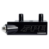 Pacific Performance Engineering bypass valve front view showing compact design and direct-fit benefit