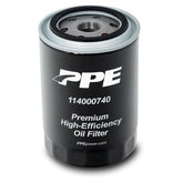 Pacific Performance Engineering front view of short premium oil filter showing logo and threads for exact fit