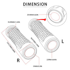 PPXIONG left and right grips side-by-side showing 22mm and 24mm size difference