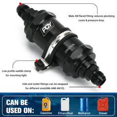 PQY filter installed in engine bay with hoses, compact fit for performance builds