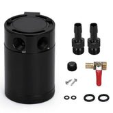 PQY front view of catch can showing compact profile and mounting points, improves intake cleanliness