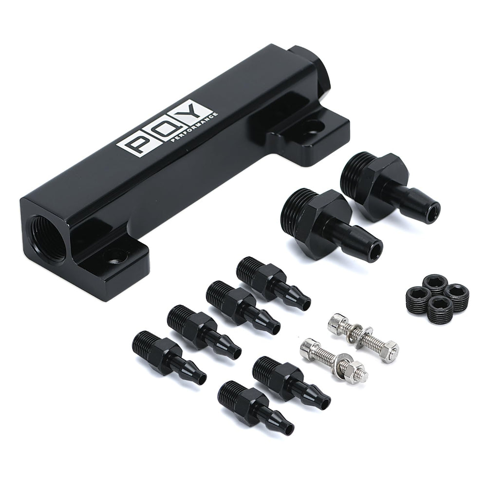 PQY vacuum block front view showing six 1/8NPT ports and compact layout for neat routing