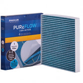 Premium Guard front view of cabin filter showing frame and pleats; cleaner air benefit