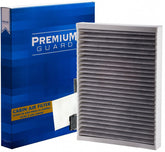 Premium Guard cabin filter front view showing clean pleats and fitment benefit