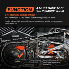 Prewired tool installed between sprocket and chain demonstrating immobilization benefit