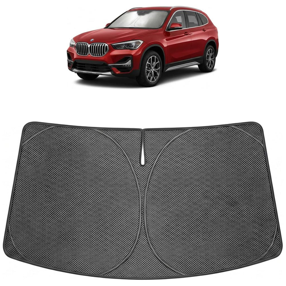 Proadsy front view showing sunshade fitted to BMW X1 for full coverage
