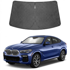 Proadsy sun shade installed front view showing complete windshield coverage and cooling benefit