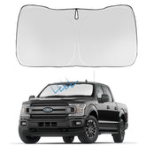 Proadsy front view of custom F-150 shade showing full windshield coverage benefit