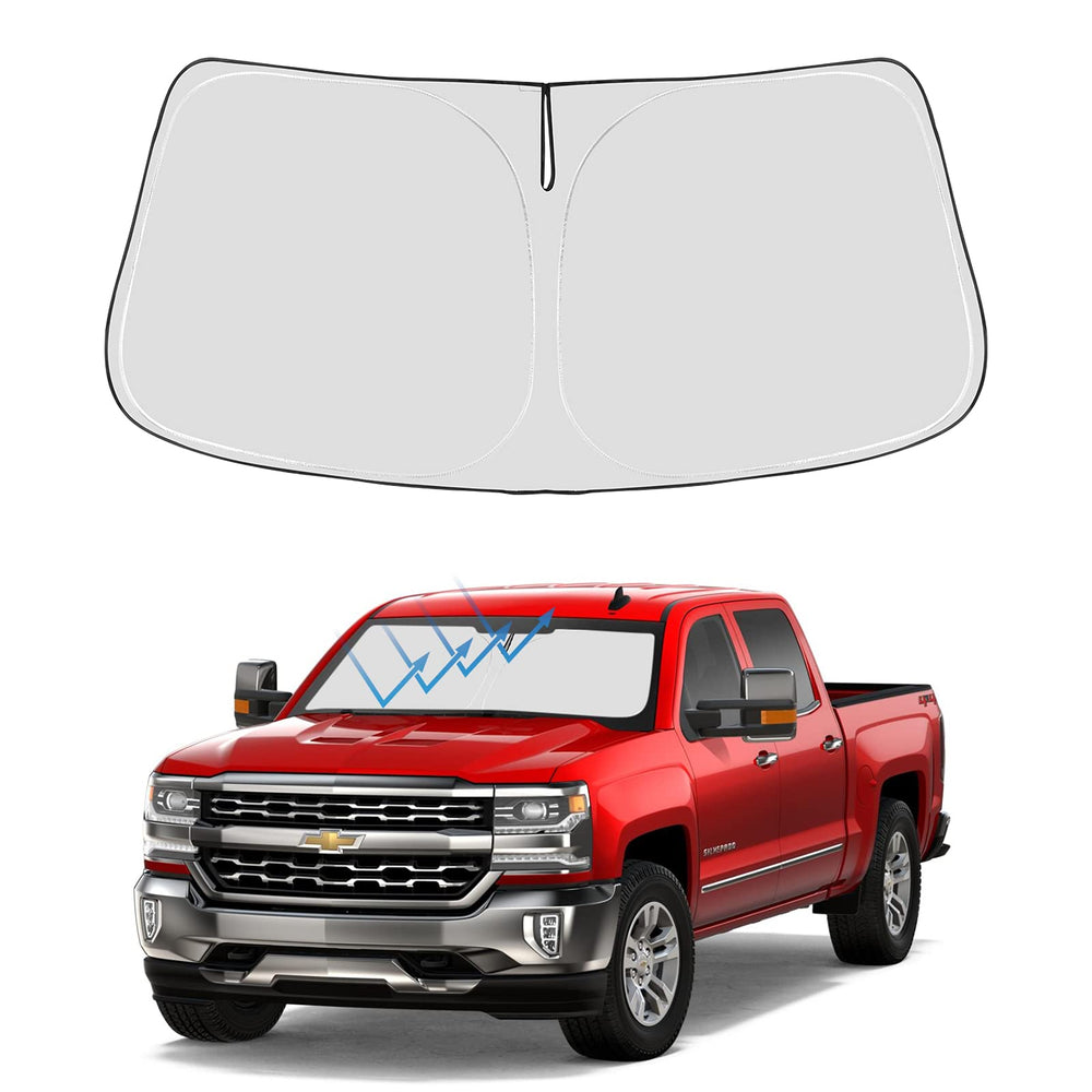 Proadsy front view on Silverado windshield showing full coverage and protection