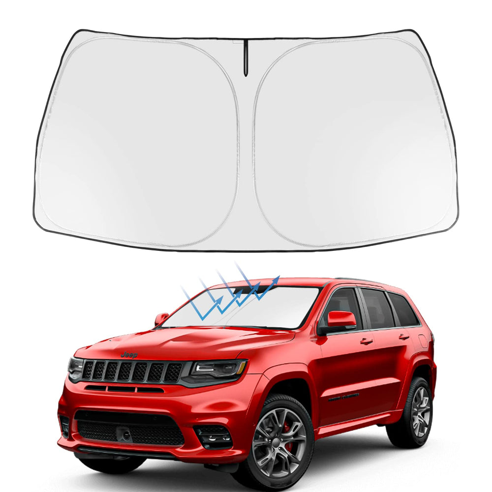 Proadsy front view showing custom fit for Jeep Grand Cherokee and clear coverage benefit