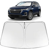 Proadsy front view on Traverse windshield showing full coverage and sun reflection benefit
