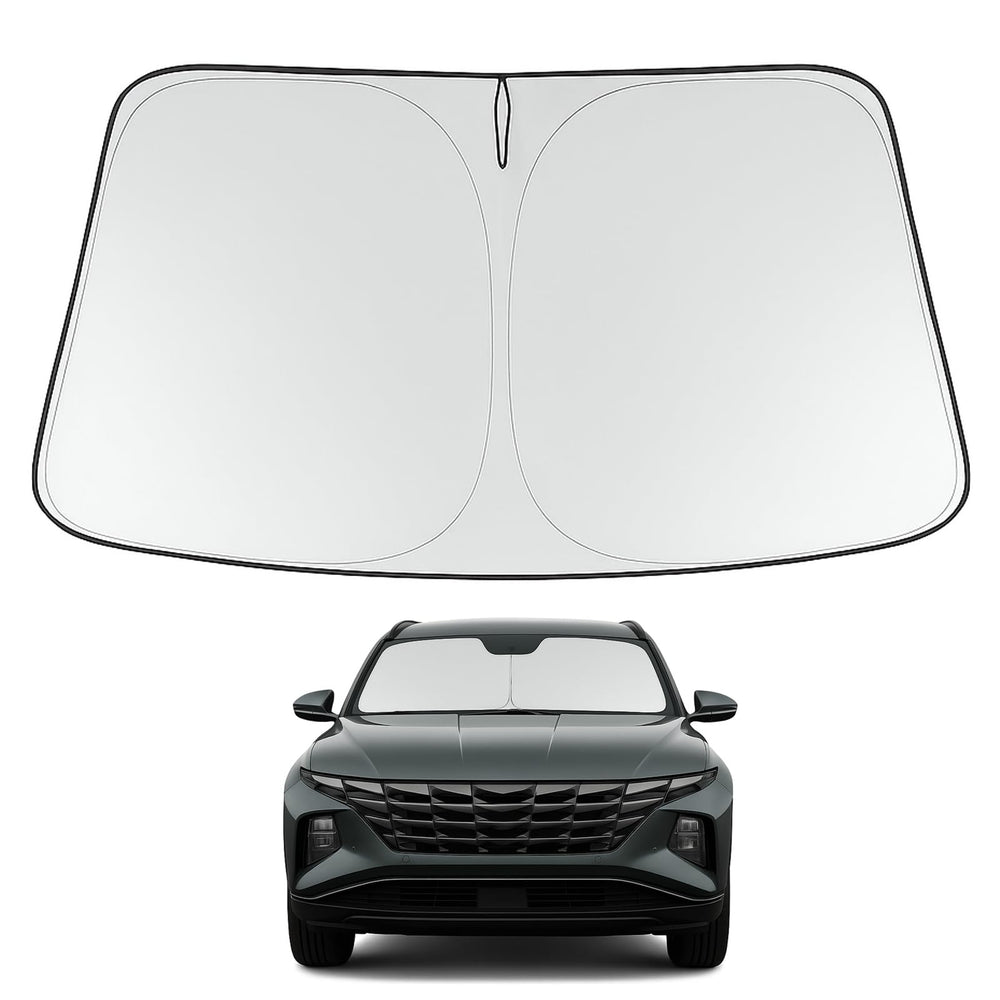 Proadsy front view showing custom-shaped Tucson windshield coverage and neat fit