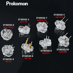 Prokomon assorted adapters laid out, variety of connector types for wide vehicle compatibility