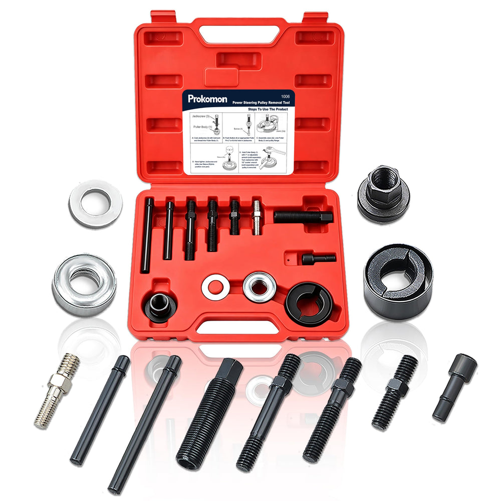 Prokomon pulley kit front view showing complete set and case, durable professional tool