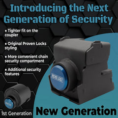 Proven Industries lock mounted on a 2 5/16-inch trailer coupler showing theft deterrence