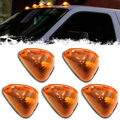 PSEQT front view of five amber cab roof lights showing uniform fit and bright output