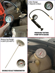 Punmew kit in use on car radiator demonstrating leak detection benefit
