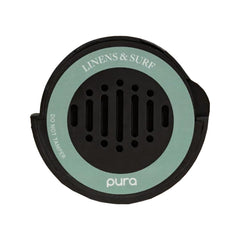 Pura Linens & Surf front packaging showing refill benefits