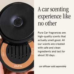 Pura refill installed in car diffuser, demonstrating hands-free scent activation benefit