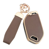 QBUC front view of brown key fob cover showing neat fit and premium look