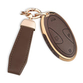 QBUC front view of brown key fob cover showing elegant protection and fit