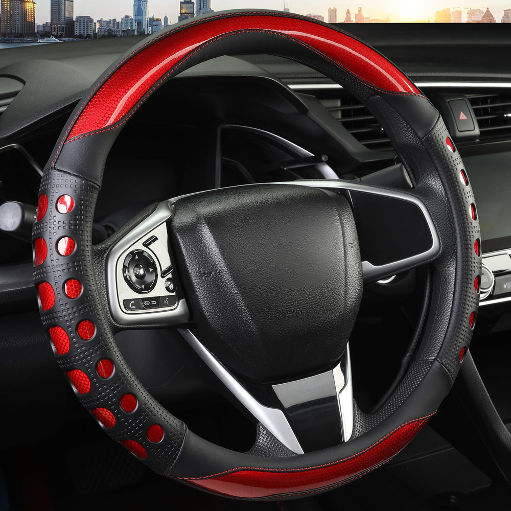 QCYP front view red steering cover showing sporty style and protection