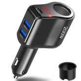 Qidoe front view showing ports and cigarette lighter socket, quick multi-device charging