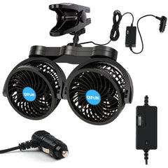 QIFUN dual-head fan front view showing compact cooling and adjustable heads