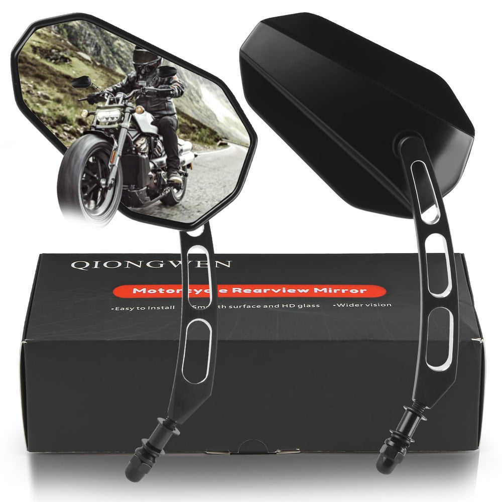 QIONGWEN front view of both mirrors showing sleek black finish and clear styling benefits