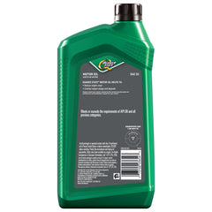 Quaker State label close-up highlighting SAE 30 and protection benefits